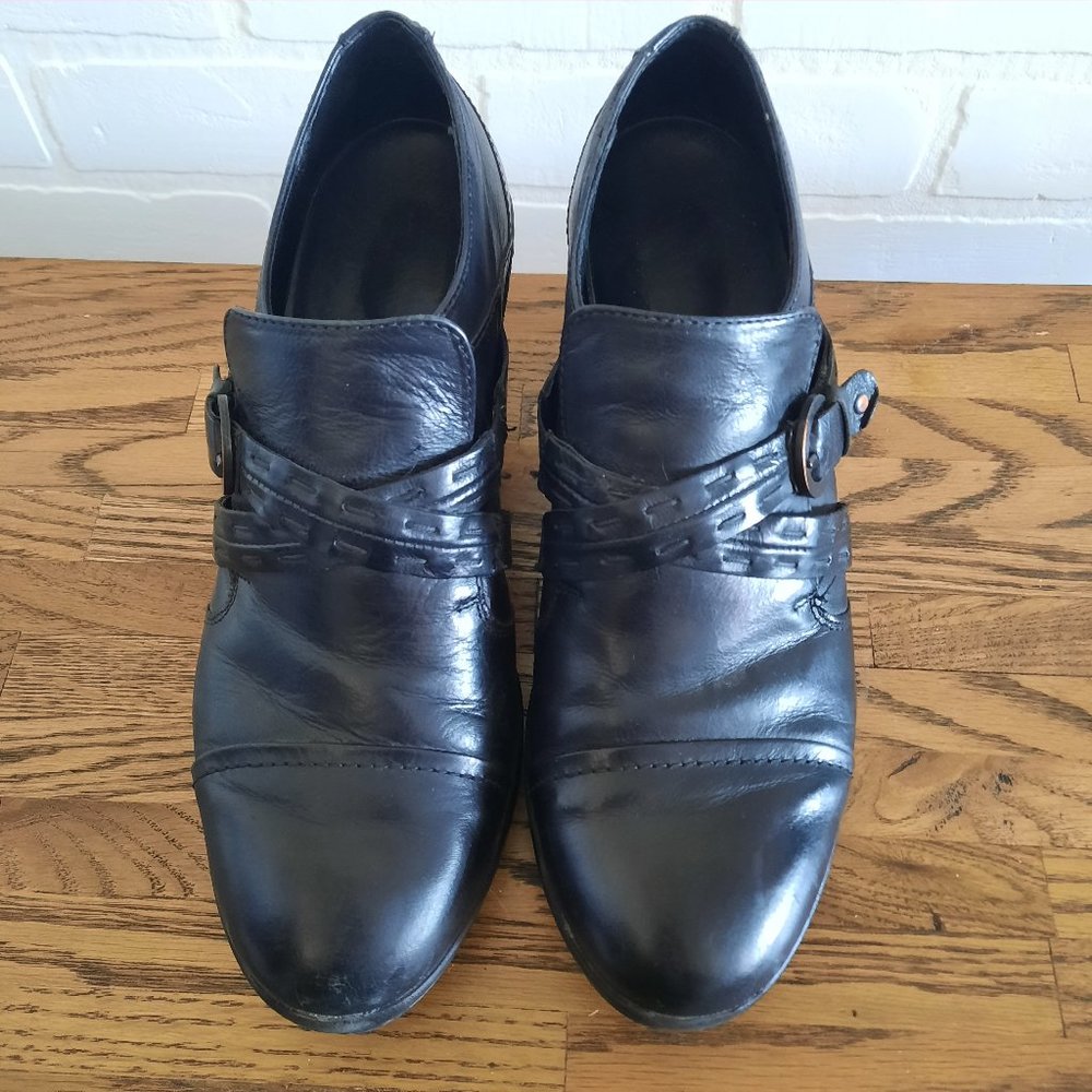 Josef Seibel Black Leather Ankle Boots with Buckle Detail
